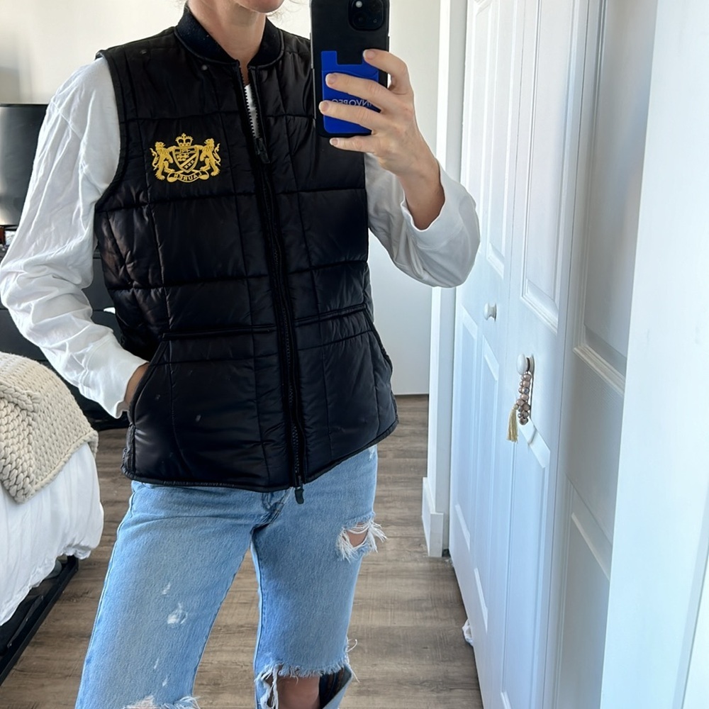 Lauren Ralph Lauren Black Quilted Puffer Vest with Yellow Crest - Picture 9 of 10